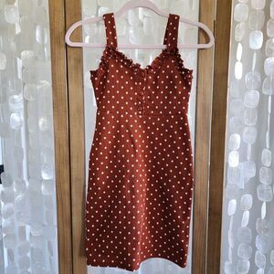 Urban Outfitters Polka Dot Vivienne Ruffle Trim Bodycon Dress in Rust Size S